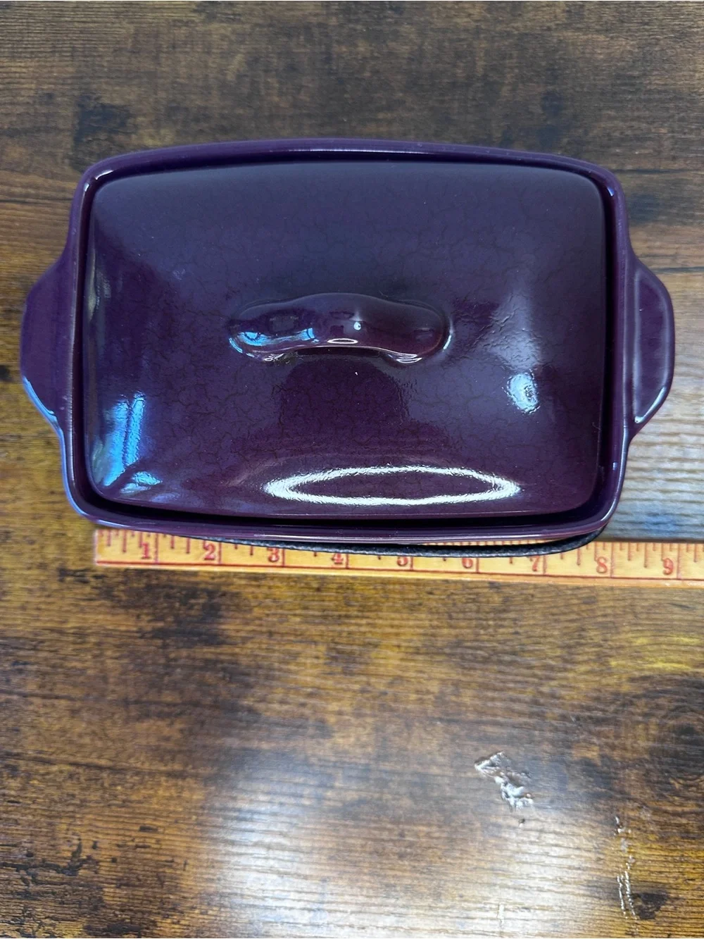 Tastefully Simple Eggplant Purple Ceramic Covered Dip Crock Baker Lidded